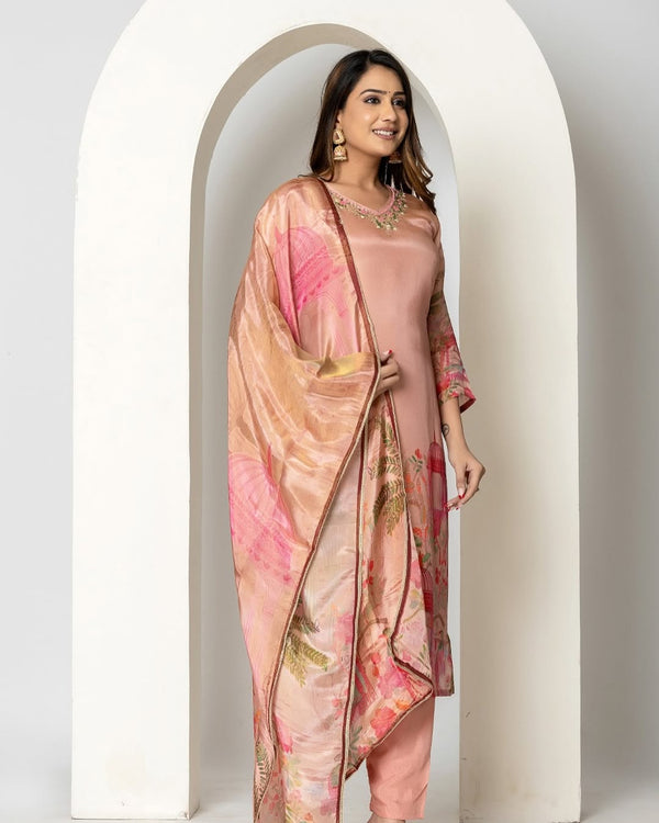 Blush Bloom Silk Suit Set