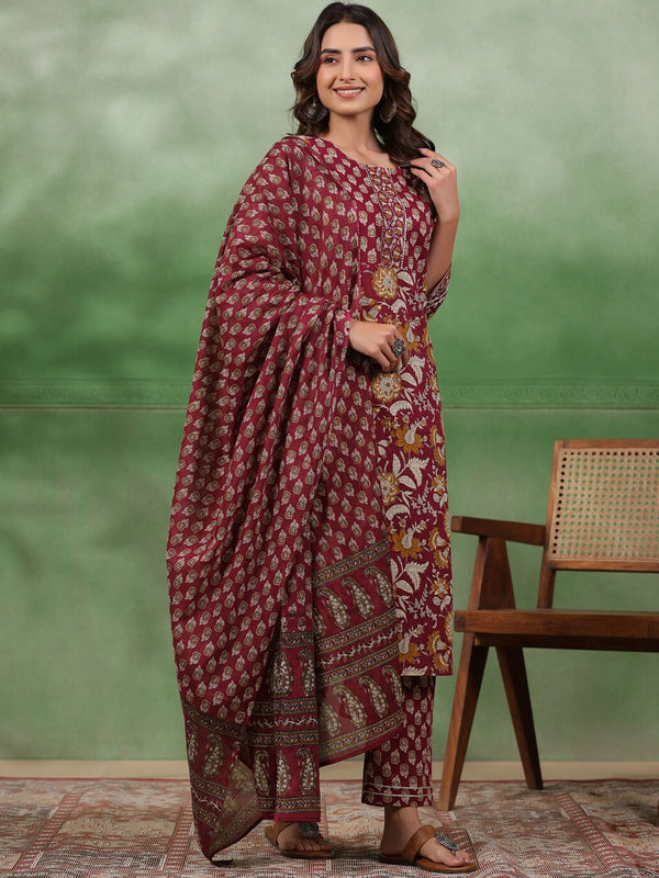 Maroon Heritage Block Print Suit Set