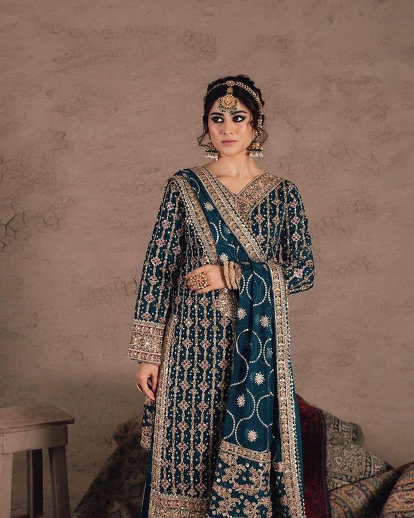 Teal Velvet Straight Suit Set