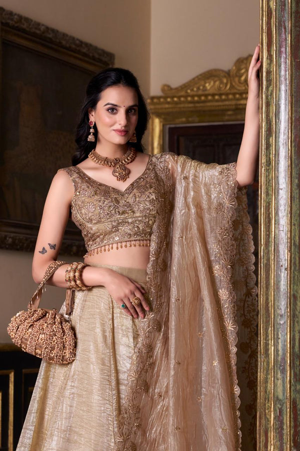 Golden Zari Embroidered Lehenga Set