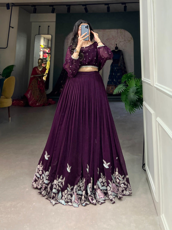 Embroidered Pleated Lehenga Set