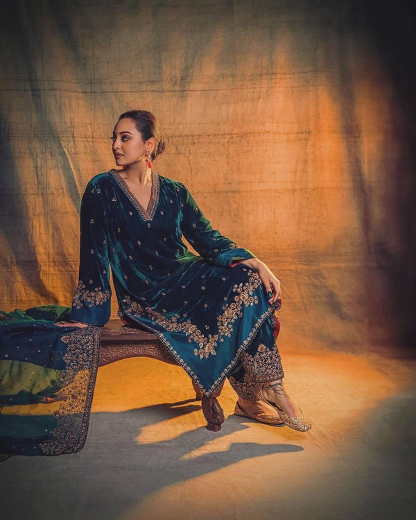 Royal Velvet Hand Embroidered Suit Set