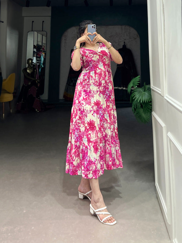Blush Bloom Abstract Midi Dress