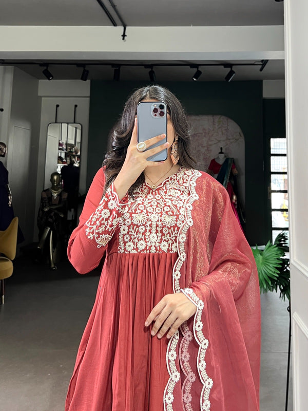 Rust Elegance Embroidered Suit Set