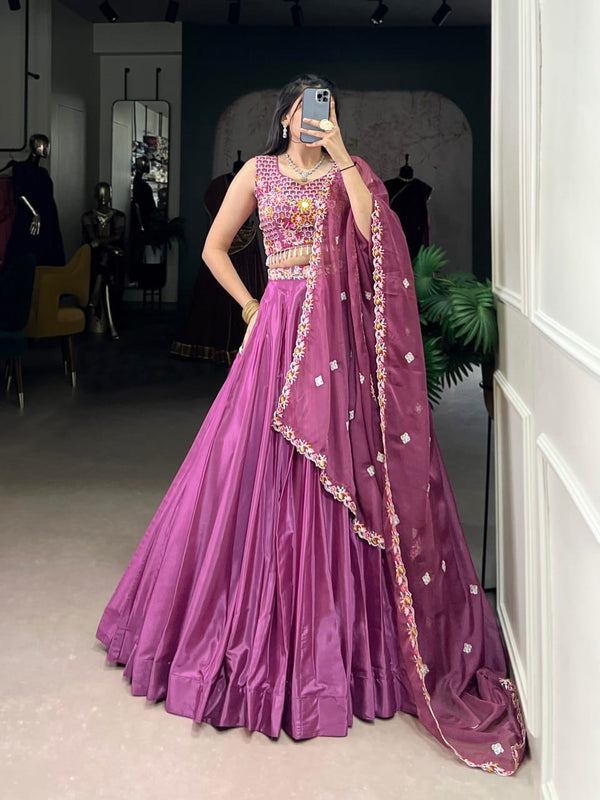 Royal Orchid Silk Crepe Embroidered Lehenga Set