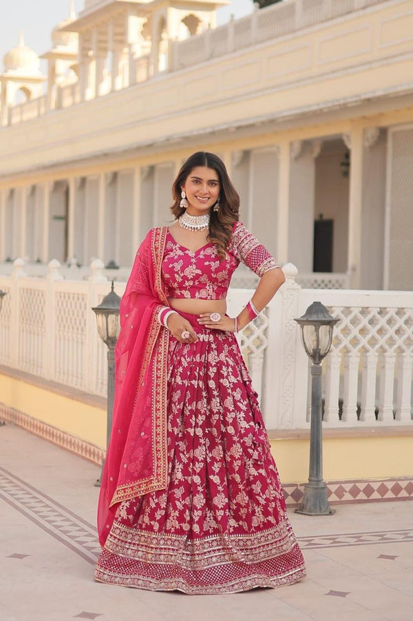 Noor Rani Pink Banarasi Lehenga Set