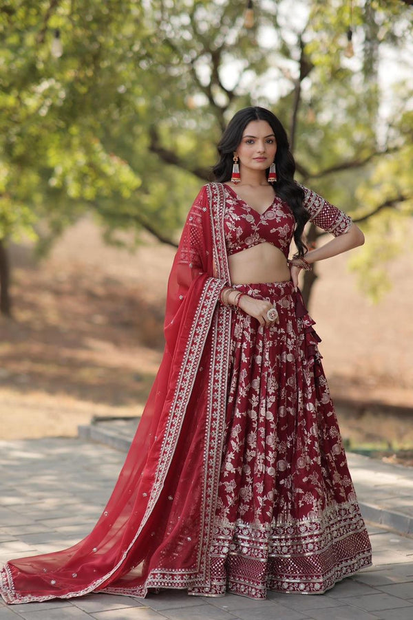 Ira Maroon Banarsi Lehenga Set