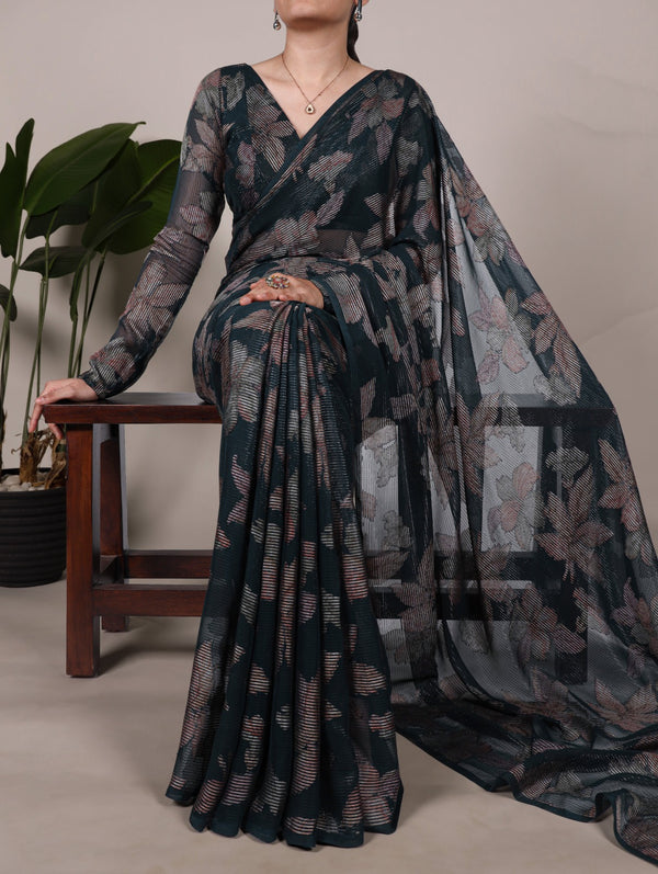 Midnight Bloom Floral Lurex Sarees