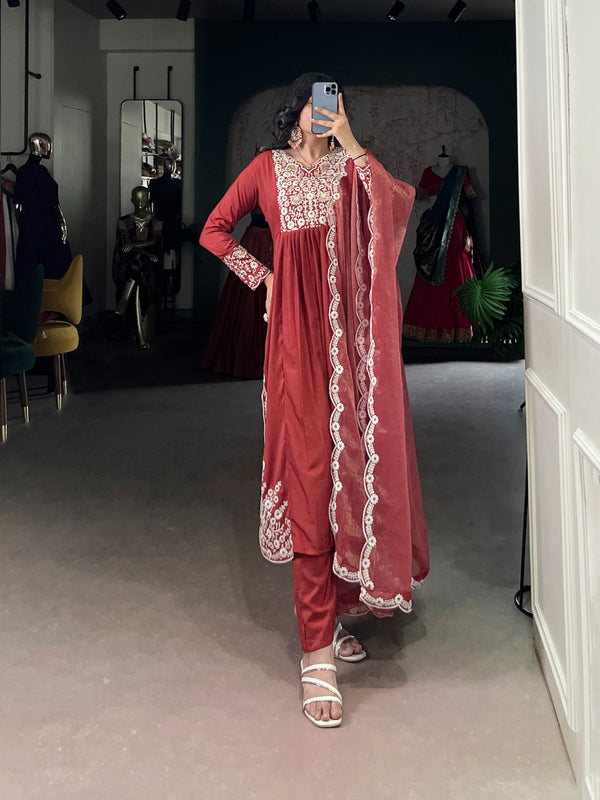 Rust Red Embroidered Suit