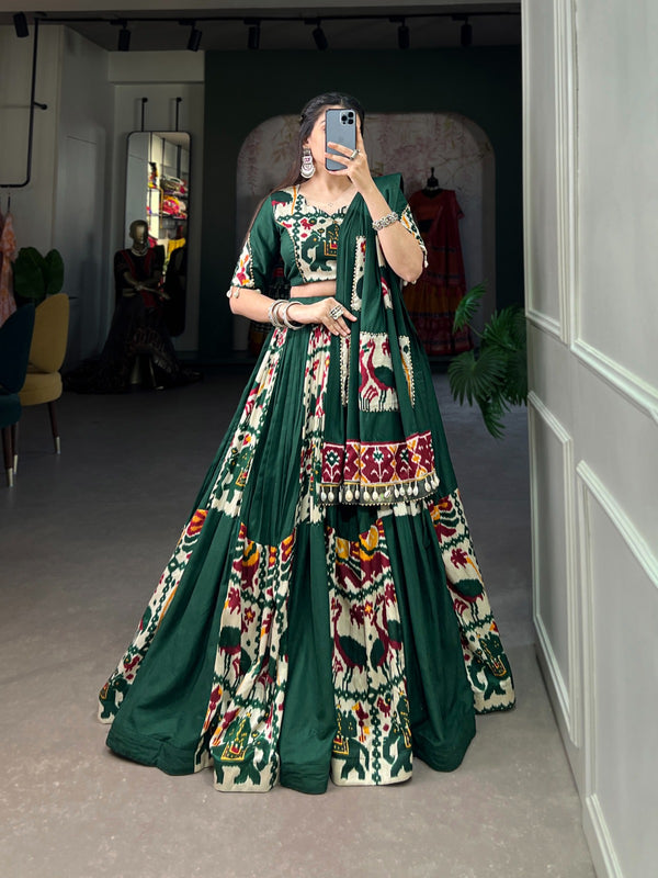 Traditional Ikat Print Lehenga Choli with Elephant Motif Dupatta