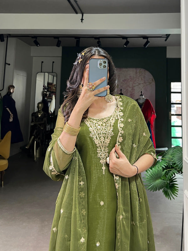 Embroidered Silk Straight Suit with Dupatta