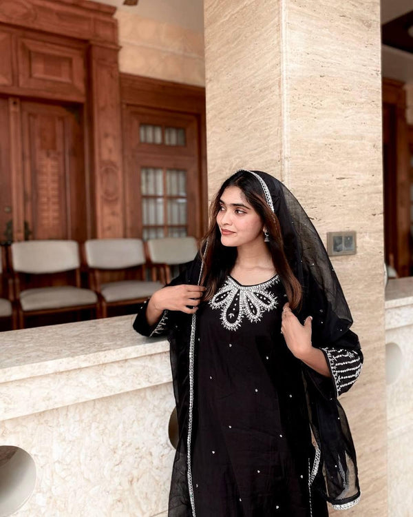 Classic Black Embroidery Kurta Set