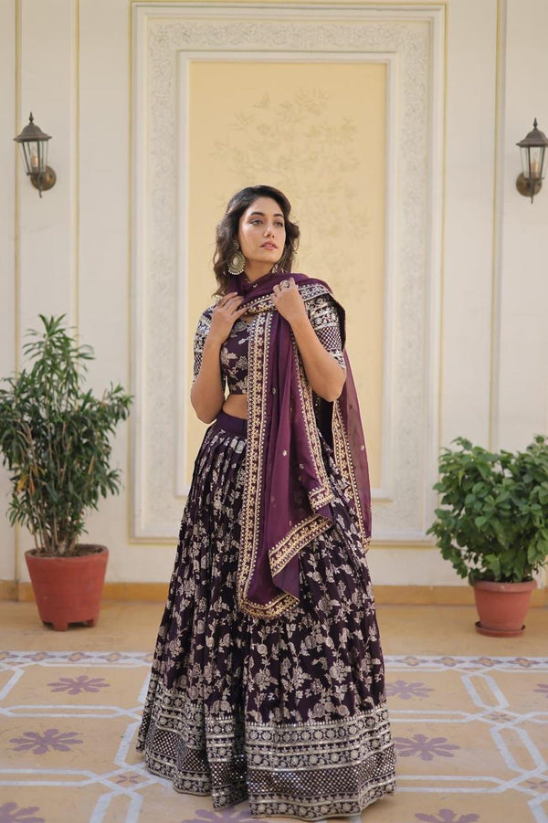 Mira Plum Banarsi Lehenga Set