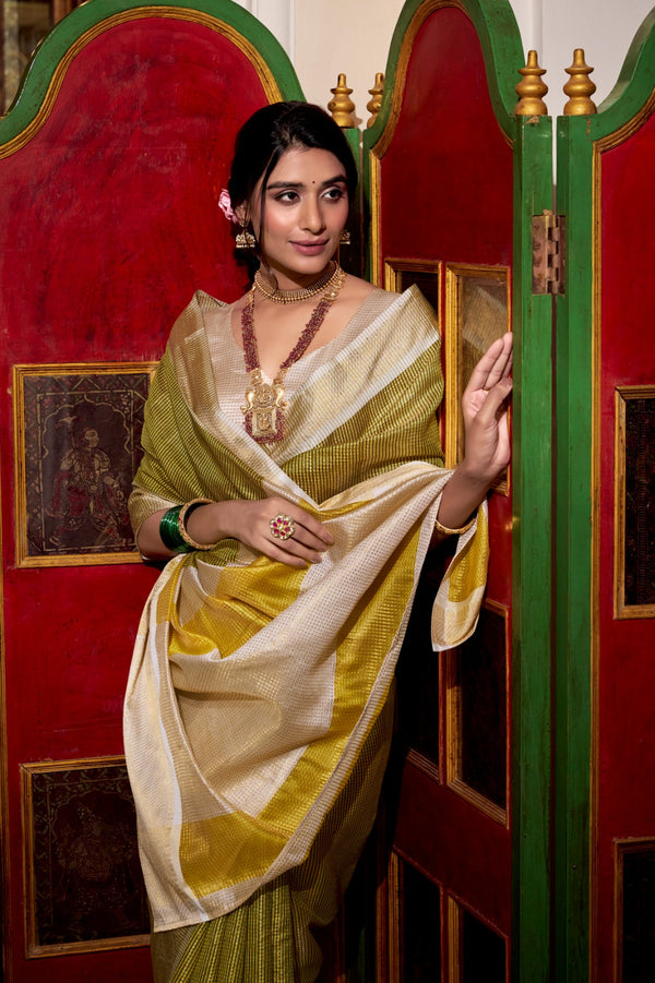 Elegant Kanjivaram Silk Saree with Traditional Golden Zari Detailing